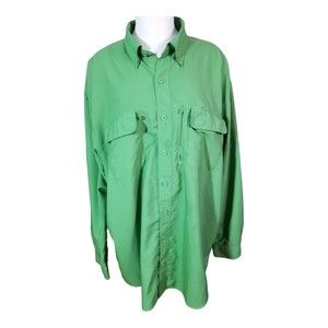 Duluth Trading Co Men's Shirt Top Long Sleeve Tab Button Up Green 2XLT Rip Stop